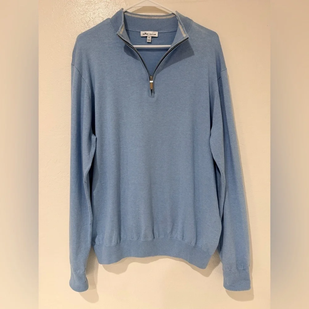 Peter Millar Blue Quarter Zip Cotton Blend Pullover Long Sleeve Shirt Size XL
